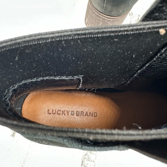 Lucky Brand Hirsi Black Leather Block Heel Ankle Bootie #1223 - Picture 4 of 13